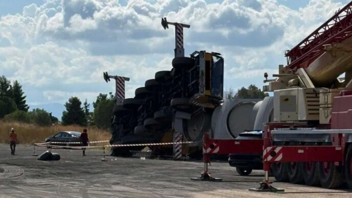 Ανατροπή γερανού με ανεμογεννήτριες στο λιμάνι της Στυλίδας